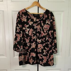 Venezia Womens Black Floral Babydoll Blouse Size 18/20 Sheer Dark Romantic